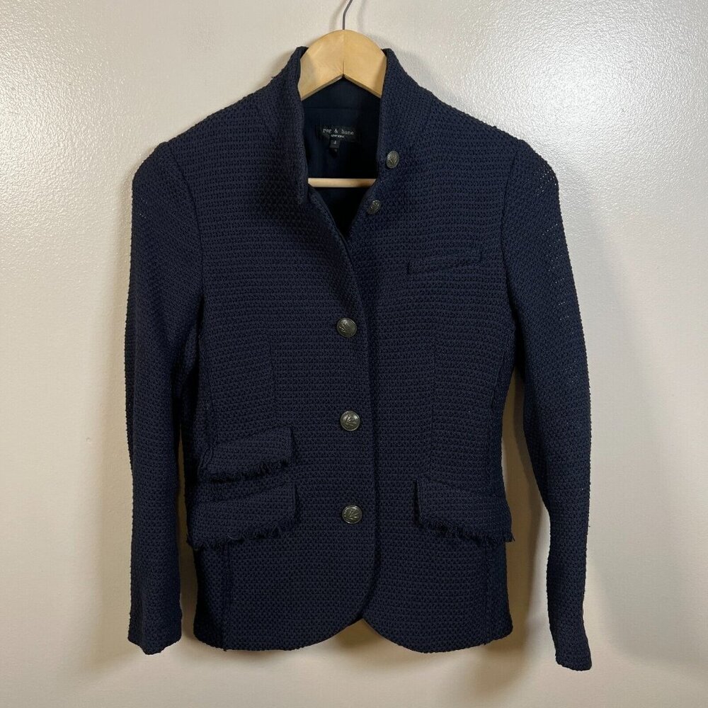 Rag and Bone Slade Tweed Blazer Womens Size 4 Navy Blue Work Career Professional